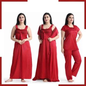 4 Part Maroon Color Nighty