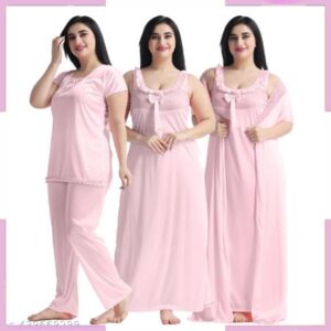 4 Part Pink Color Nighty