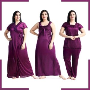 4 Part Purple Color Nighty